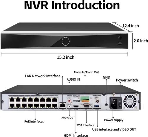DS-7616NXI-I2/16P/S HIK 4K 16 PoE AcuSense NVR 16 Channel, HIK 4K PoE NVR Network Video Recorder with Human/Vehicle Detection, Facial Recognition, H.265+